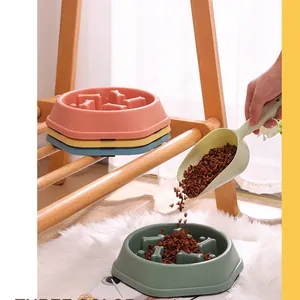 Multi-colored slow feeder dog bowl anti-choking pet bowl with food scoop for cats