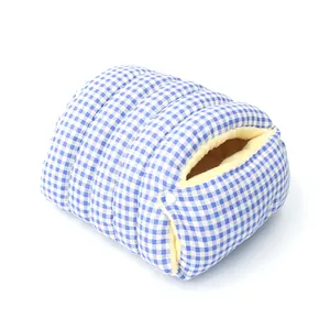 Warm blue plaid enclosed pet sleeping bag with soft fleece lining for cats and dogs
