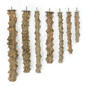 Natural Prickly Ash Wood Bird Perch Stand Parrot Claw Grinding Stick Cage Accessories With Stainless Steel Iron Fittings