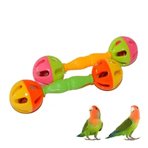 Parrot Bird Toy Dumbbell Shape Colorful Plastic Ball With Bell Interactive Training Puzzle Bite Relief Toy For Budgie Cockatiel