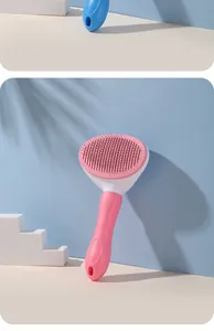 Professional pink self-cleaning pet grooming slicker brush for cats and dogs shedding.