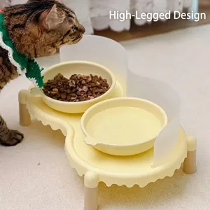 Set di ciotole doppie rialzate per gatti in ceramica con paraspruzzi