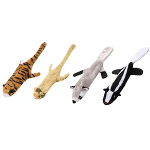 Durable squeaky plush dog toy set with animal shapes like tiger raccoon and skunk