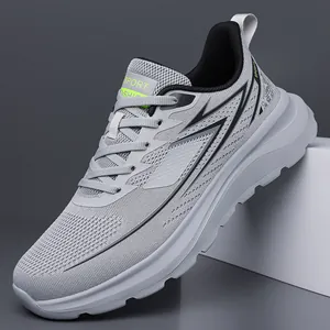 Zapatillas deportivas ligeras y transpirables de punto gris para hombre, suela blanda.