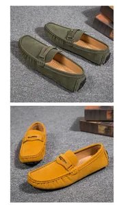Détails des mocassins légers en daim pour hommes en vert olive et jaune moutarde