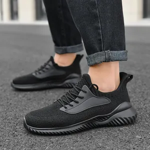 Atmungsaktive Flyknit-Sportschuhe in Schwarz mit dicker Sohle für Outdoor-Trends