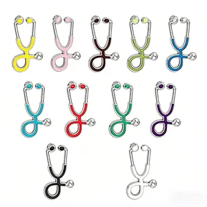 Set of colorful cartoon stethoscope metal enamel brooch pins for medical professionals