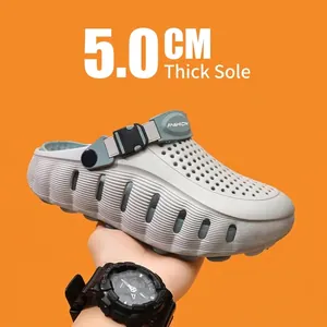 Graue Plateau Clogs mit 5 cm dicker Sohle und bequemem Schnallenriemen