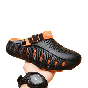 Atmungsaktive, leichte Sommer-Clogs mit dicker Sohle für Strand und Outdoor in Schwarz-Orange