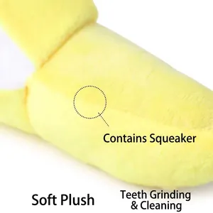 Interactive plush banana dog toy featuring soft texture and internal squeaker for teeth cleaning