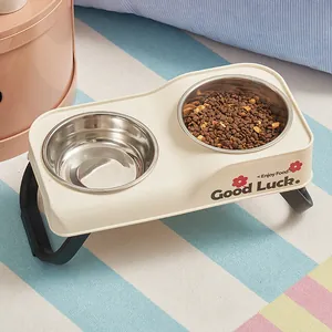 Foldable elevated stainless steel double pet bowl for cats and dogs anti-spill design