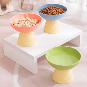 Elevated Neck Protection Pet Bowl Ice Cream Cone Design Detachable Petal Rim Food Water Feeding Bowl for Cats Small Dogs
