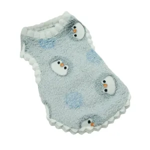 Warm and soft plush fleece pet dog vest featuring cute blue penguin patterns for winter comfort