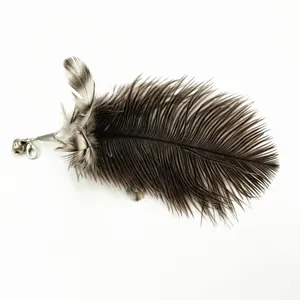 Detailansicht der flauschigen grauen Katzenfeder mit kleiner silberner Glocke und Verschluss