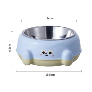 Detachable stainless steel pet bowl with cute face design and dimensions 18.5x6.5cm