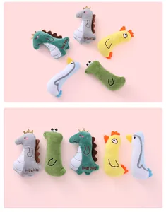 Set of plush dinosaur and animal-shaped catnip toys for interactive play and chewing