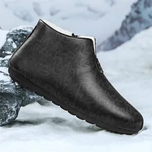 Herren Winter Schneestiefel Fleece Gefüttert Warm Mid-Top PU Leder Lässig Outdoor Baumwollschuhe Mode Graffiti Muster Seitlichem Reißverschluss Rutschfest