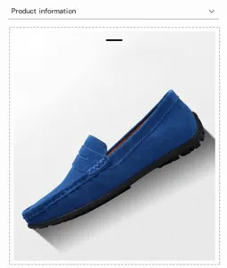 Vue détaillée des mocassins de conduite pour hommes en daim bleu avec semelle à picots