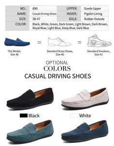 Vue détaillée des mocassins en daim pour hommes montrant les options de couleurs.