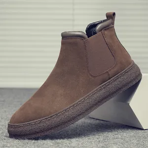 Men Retro Faux Suede Chelsea Boots High Top Martin Boots Thick Sole Slip-on Motorcycle Work Boots Fashion Casual Shoes