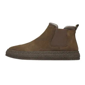 Classic men's brown suede Chelsea boots with thick sole and elastic side panels