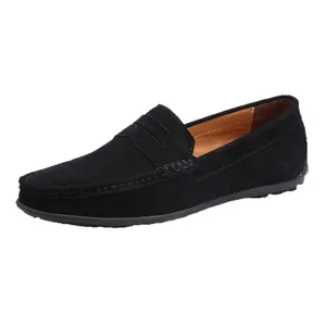 Mocassins classiques en daim noir pour hommes, chaussures de conduite confortables à semelle gomme