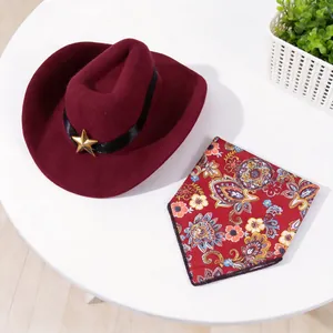Bordeauxrode cowboyhoed en bandana set voor honden en katten cosplay props