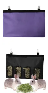 Hanging rabbit hay feeder bag with four feeding holes for guinea pigs and chinchillas