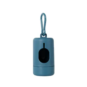 Durable dark teal dog poop bag dispenser with a convenient carabiner for leash attachment