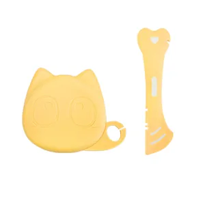 Couvercle de boîte en silicone jaune en forme de chat et ensemble de cuillères pour chats