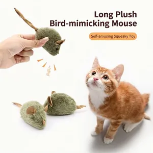 Interactive plush squeaky mouse cat toy featuring realistic bird sounds for exercise