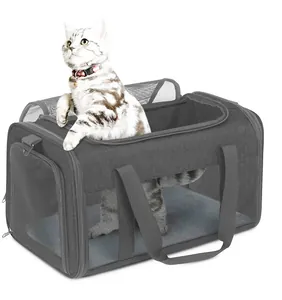 Sac de transport gris en maille respirante pour petits chats ou chiens avec modèle de chat