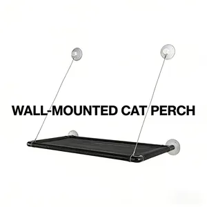 Detailed view of wall-mounted cat perch featuring strong suction cups and durable black mesh