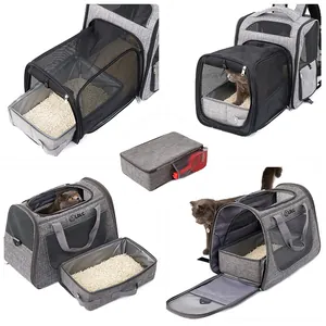 Bac à litière de voyage pliable en tissu Oxford gris durable avec pelle pour chat portable