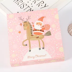 Pink Christmas gift box for children hair accessories set featuring Santa and reindeer