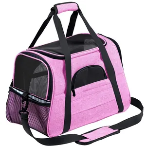Borsa da trasporto rosa per animali con rete traspirante e tracolla regolabile