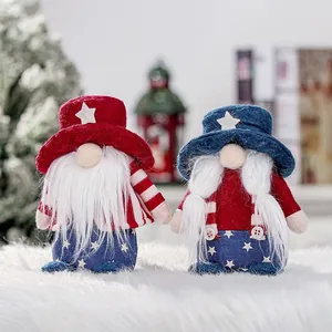 Patriotic gnome couple ornaments with red white and blue stars and stripes