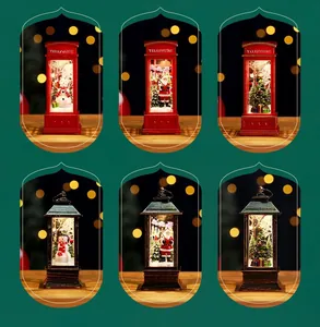 Set of six festive Christmas lanterns featuring Santa Claus, Snowman, and Tree scenes