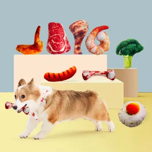 Simulation Food Plush Dog Squeaky Toy Realistic Chicken Leg Bone Steak Broccoli Soft Bite-Resistant Interactive Pet Toys