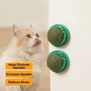 Natürliche Kattenminze-Ball Rotierbares Wandmontiertes Katzenspielzeug zur Zahnreinigung Leckbarer Minzball Spielzeug für Katzen