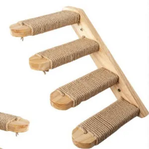Scala da parete per gatti in legno massiccio con corda in sisal naturale robusta