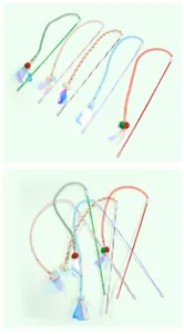 Detailed view of flexible nylon tube cat teaser wands featuring iridescent film and inner bells