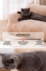 Vista dettagliata della cuccia in peluche con test di fermezza e tessuto a maglia antigraffio