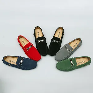 Men Women Suede Cowhide Loafers Classic Metal Buckle Driving Shoes Breathable Slip On Moccasins Casual British Style Flat Boat Shoes