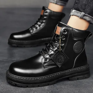 Botas de trabajo negras para hombre vintage botines con cordones Martin zapatos cuero