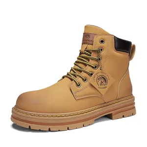 Botas de trabajo amarillas duraderas para hombre con cordones clásicos y suela robusta
