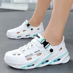 Sabots d'été respirants de haute qualité pour hommes en blanc et turquoise extérieur