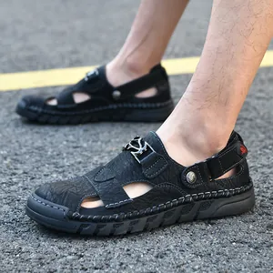 Sandales en cuir pour hommes à bout fermé et semelle souple antidérapante d'été