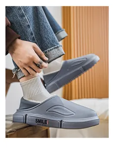 Bequeme graue Herren-Hausschuhe mit Fleece-Futter und rutschfester dicker Sohle