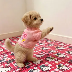 Maglione rosa lavorato a maglia per cani piccoli e gatti con ricamo decorativo
